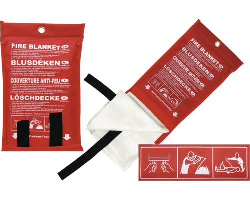 Brandfilt i röd förpackning med instruktioner