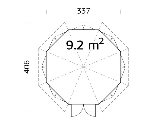 Ritning av ett trädgårdshus med en yta på 9.2 kvadratmeter