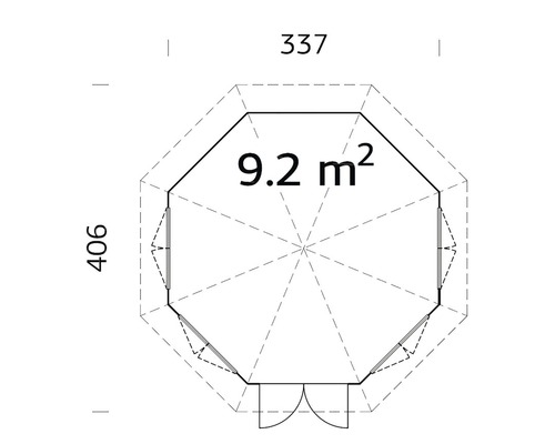 Planritning av ett trädgårdshus med en yta på 9.2 kvadratmeter