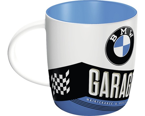 Keramikmugg med BMW logotyp och garage motiv