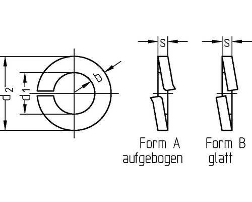 Ritning av en fjäderbricka med mått och former