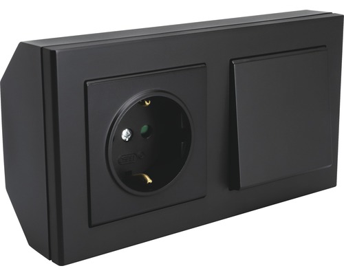 Hörnbox MALMBERGS Optima komplett 1 styck uttag + 1 styck strömbrytare 1-pol/trapp svart