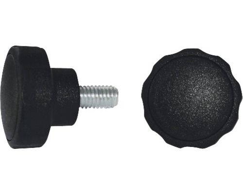 Stjärngreppsskruv DRESSELHAUS Ø40mm M8x23mm svart Detaljvy av en räfflad mutter med gängad anslutning
