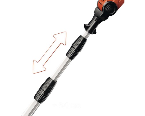 Förlängningsskaft för trädgårdsredskap med pil som indikerar möjlig förlängning