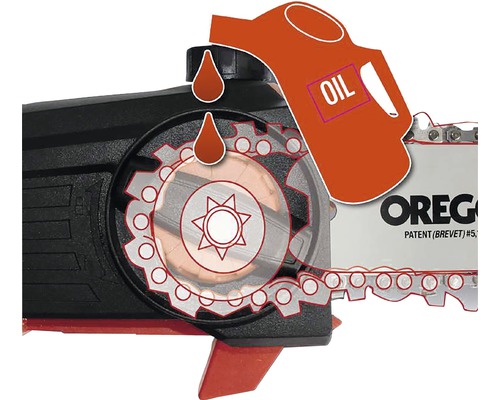 Ojebehållare fyller motorsåg med olja