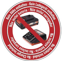 Ingen batteri, ingen laddare ingår skylt