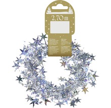 Silverfärgade glittergirlanger med stjärnor, 2,70 meter långa, för dekoration