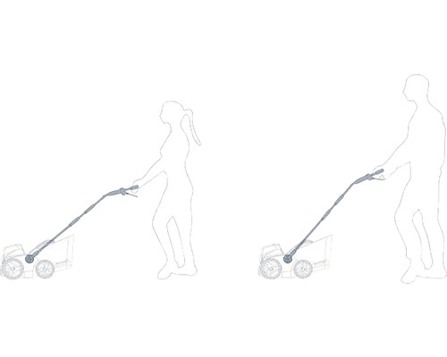 Illustration av en kvinna och en man som använder en gräsklippare, illustrerar ergonomi