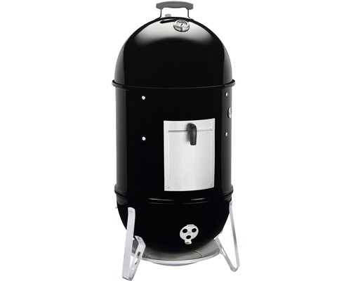 Svart vattensmokergrill med temperaturmätare