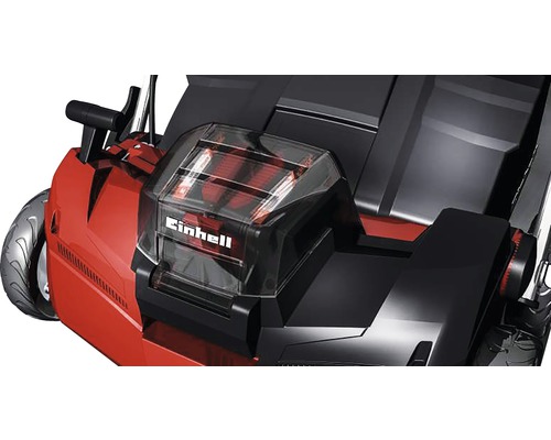 Detaljvy av en Einhell gräsklippare