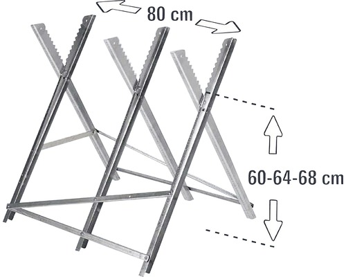 Två justerbara sågbockar med storleksangivelser.