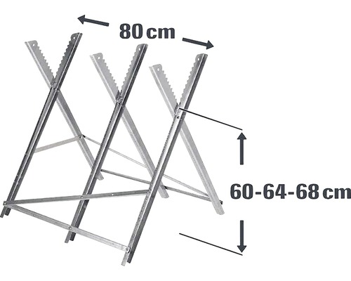 Sågbock av metall med måtten 80 cm bred och 60 till 68 cm hög