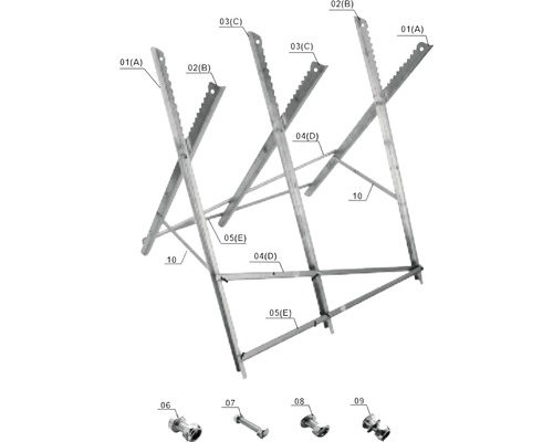 Sågbock med skruvar och muttrar
