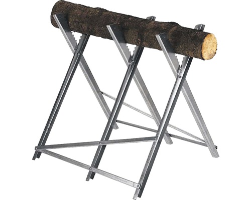 Hopfällbar vedbock av metall med trädstam