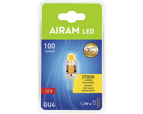 AIRAM LED-lampa GU4 sockel, 100 lumen, 2700 Kelvin, 1,2 till 1,1 watt