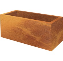 Rektangulär blomlåda av material med rostutseende