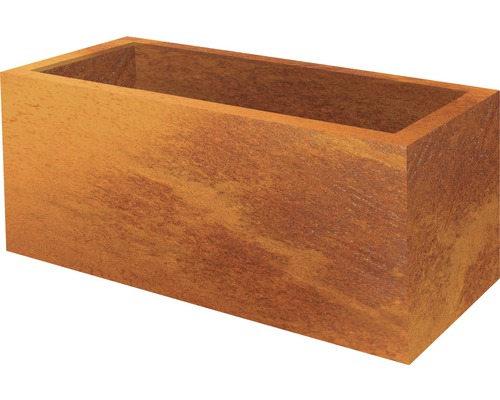 Rektangulär blomlåda av material med rostutseende