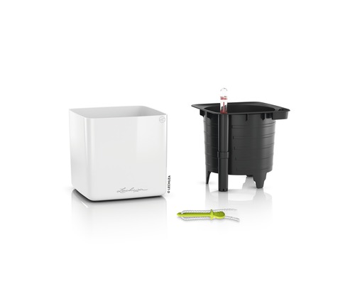 Självvattnande blomkruka LECHUZ Cube Glossy plast 16x16x16cm vit Lechuza Cube planteringskärl med bevattningssystem
