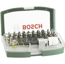 Bosch logotyp. Bitset med olika skruvmejselbits i en transparent låda.
