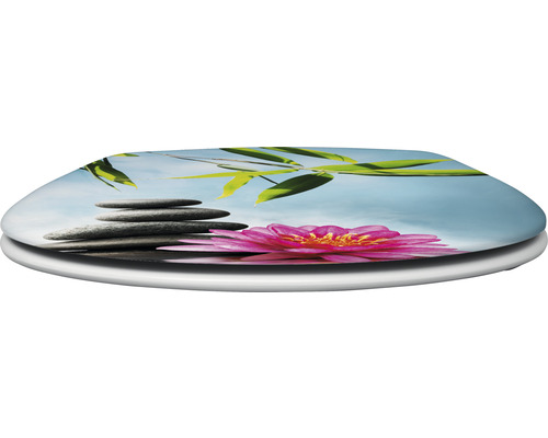 Toalettsits med zenmotiv, stenar, lotusblomma och bambu