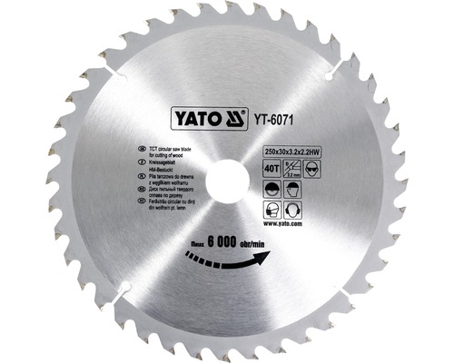 Yato cirkelsågblad 250x30x3.2x2.2HW med 40 tänder för skärning av trä.