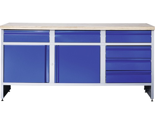 Verkstadsbänk INDUSTRIAL med 2 dörrar och 6 lådor 1770x700x880mm grå/blå