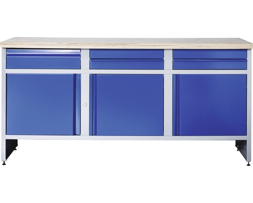 Verkstadsbänk INDUSTRIAL med 3 dörrar och 5 lådor 1770x700x880mm grå/blå