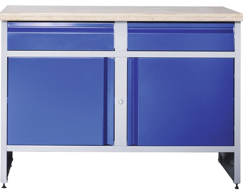 Verkstadsbänk INDUSTRIAL med 2 dörrar och 2 lådor 1180x700x880mm grå/blå