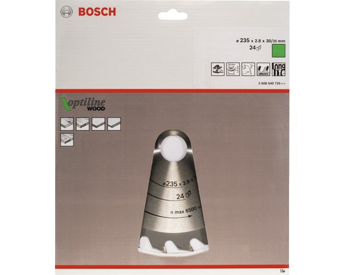 Bosch cirkelsågblad Optiline Wood, 235 x 2,8 x 30/25 millimeter