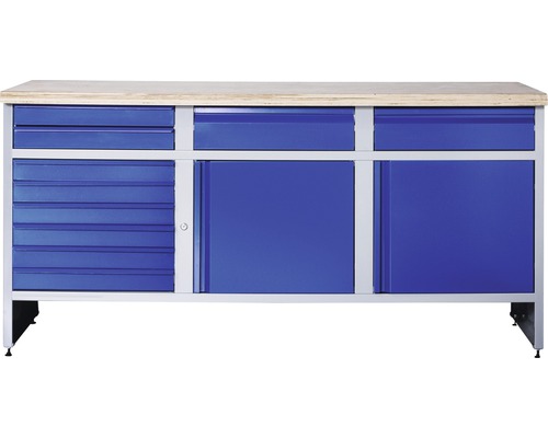 Verkstadsbänk INDUSTRIAL med 2 dörrar och 10 lådor 1770x700x880mm grå/blå