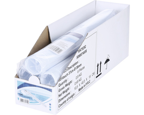 Sex rör, vardera 37 centimeter lång, diameter 38 millimeter, förpackade i en kartong