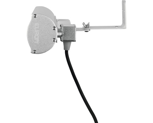 Eubiq logotyp på en lampa med kabel och fäste