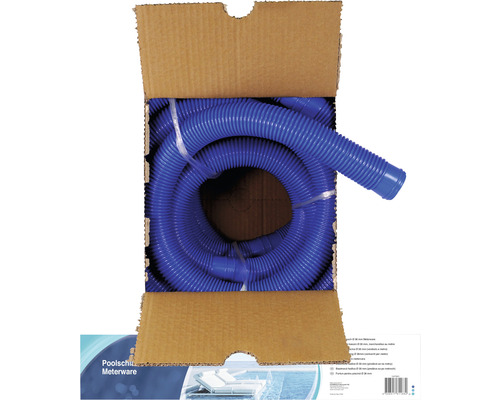 Blå poolslang som metervara i kartongförpackning