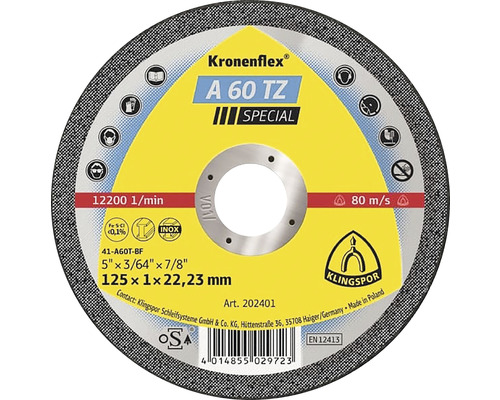 Kapskiva KLINGSPOR A 60 TZ special Ø 125x22,23mm Kapskiva med 125 x 1 x 22,23 millimeter