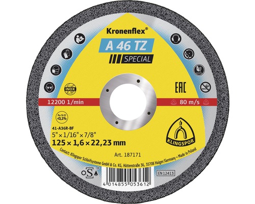 Kapskiva KLINGSPOR INOX A 46 TZ special Ø 125x22,23mm Kapskiva Kronenflex A 46 TZ SPECIAL, diameter 125 millimeter