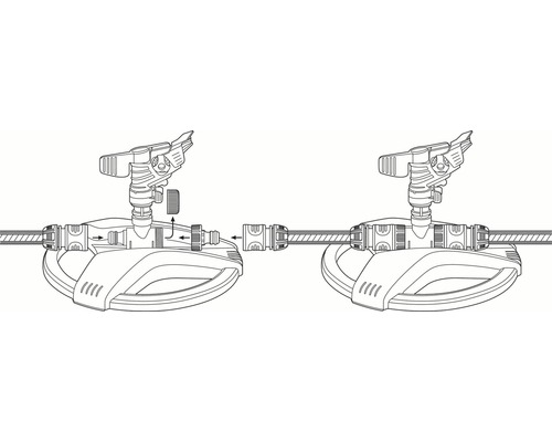 Illustration av en trädgårdssprinklerinstallation med slanganslutning