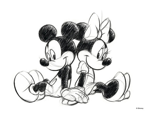 Canvastavla GRAHAM & BROWN Mickey Minnie Sketch Sitting 70x50cm