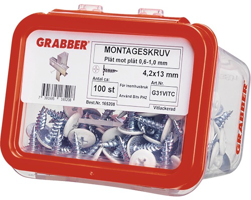Grabber monteringsskruvar 4,2x13 mm, 100 stycken i behållare