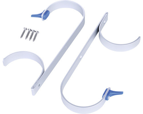 Två poolslanghållare av metall med fästskruvar