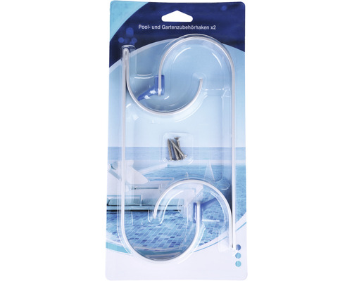 Två krokar för pool- och trädgårdstillbehör i en förpackning.