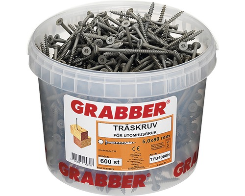 Grabber träskruvar för utomhusbruk, 5,0x80 mm, 600 stycken i hink