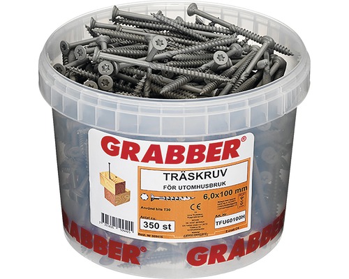 Grabber träskruvar för utomhusbruk, 6,0 x 100 millimeter, 350 stycken i transparent förpackning