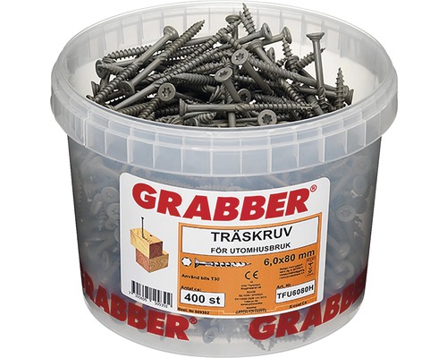 Hink med Grabber träskruvar för utomhusbruk, 6,0x80 mm, 400 stycken