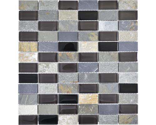 Mosaik glas natursten grå svart beige 31x32,5 cm