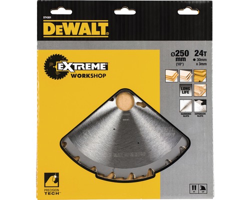 DeWalt cirkelsågsklinga med en diameter på 250 millimeter i förpackning