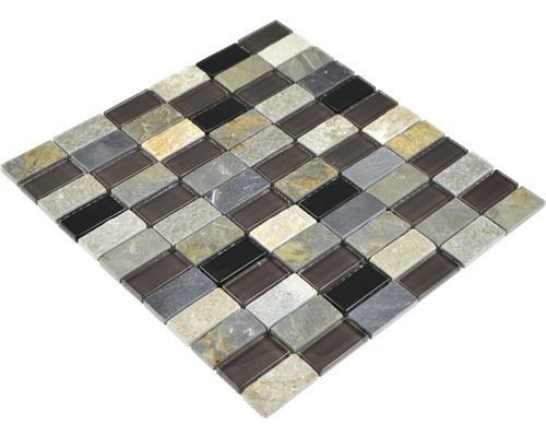 Mosaikplatta av natursten och glas