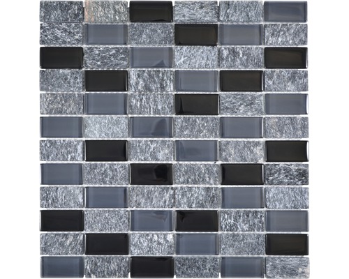 Mosaik glas natursten grå svart 31x32,5 cm