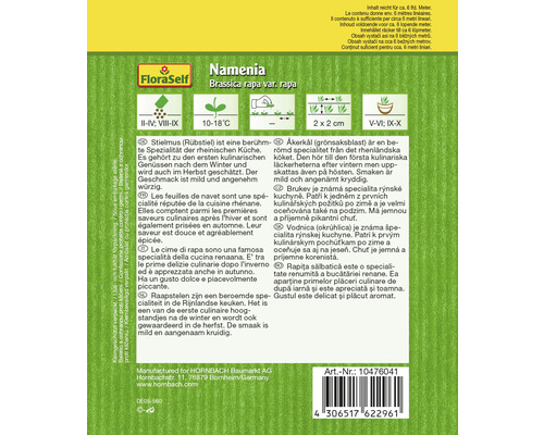 Namenia Brassica rapa var. rapa fröförpackning