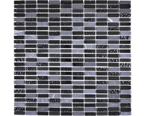 Mosaik glas natursten grå svart 1x3cm/31,3x31,3 cm