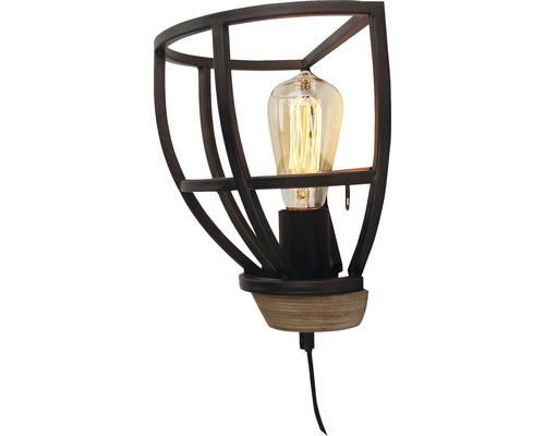 Vägglampa med metallbur och Edison glödlampa